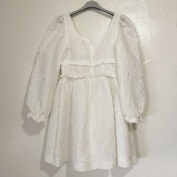 SHRIMPS Floral Jacquard Babydoll Silk Blend Mini Dress in White Size UK 12/ US 8 - Picture 2 of 15